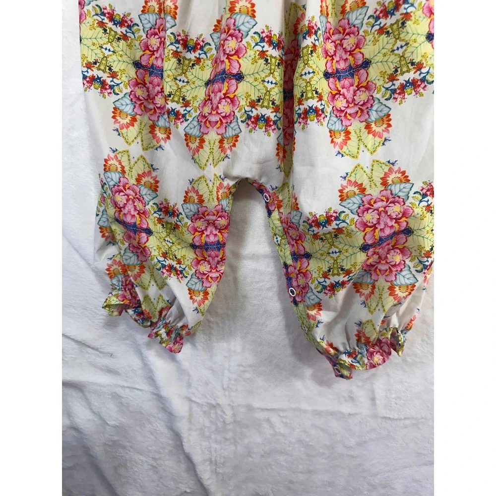 Magnolia Steel Smocked Floral Bubble Romper 18M White Pink Long Sleeve Baby Girl
